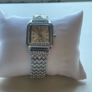 Simone Chic Silver Crystal Watch Square Face Rhinestone Bracelet Quartz Women’s